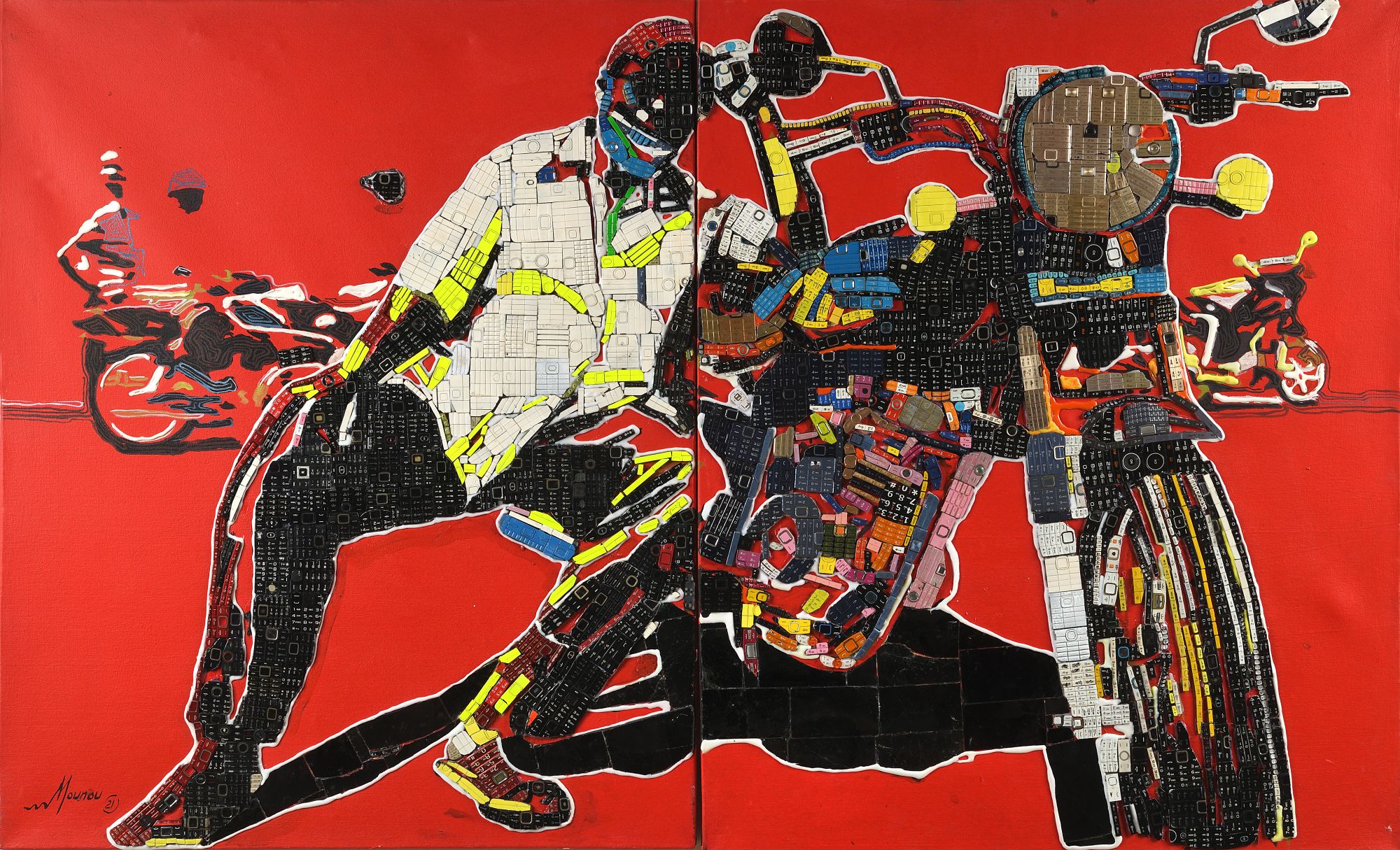 Mounou Désiré Koffi-Diptyque sur sa moto - 110 x 180 - 2021 -galerie Sultan (1)